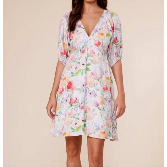 LUCY PARIS women’s azalea mini dress in white floral Linen size M NWT - Picture 1 of 15